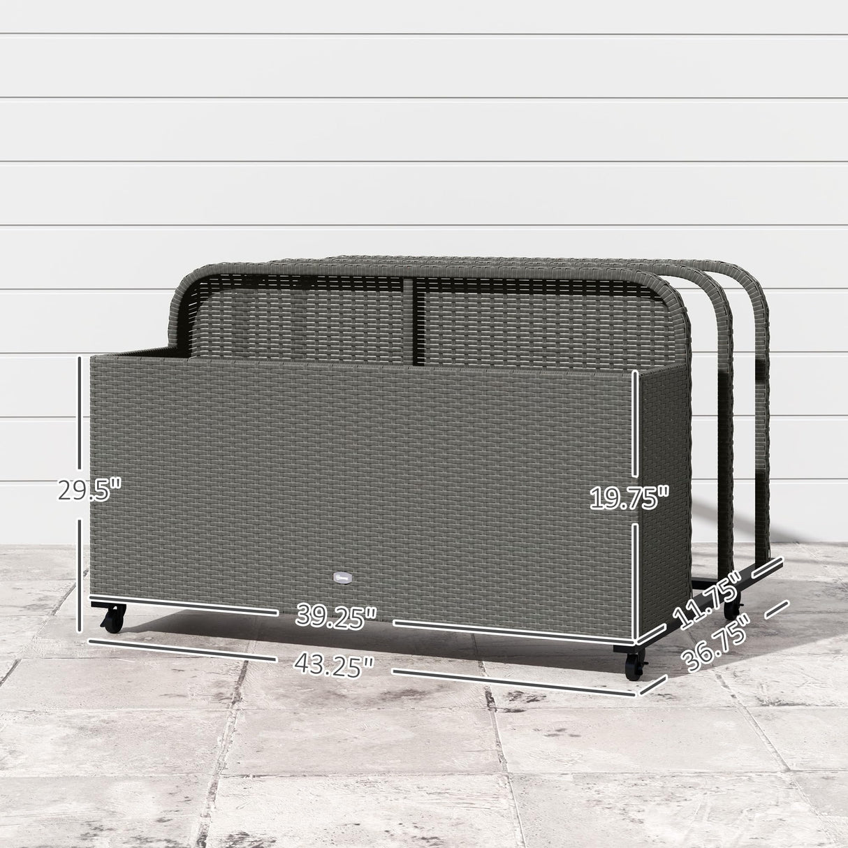 Wicker Patio Pool Float Storage Basket, PE Rattan Outdoor Pool Caddy with Rolling Wheels