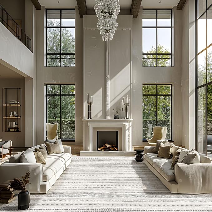 10x14 Large Area Rug: Soft Ultra Thin Machine Washable Farmhouse Area Rugs for