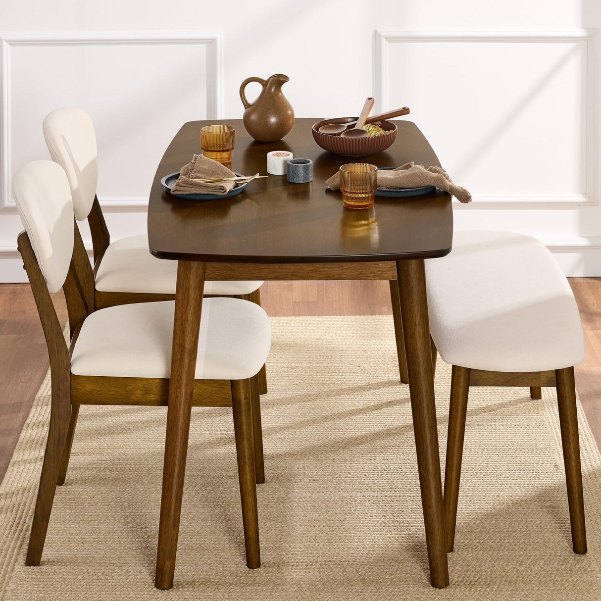 4-Piece Mid-Century Modern Wood Dining Kitchen Table