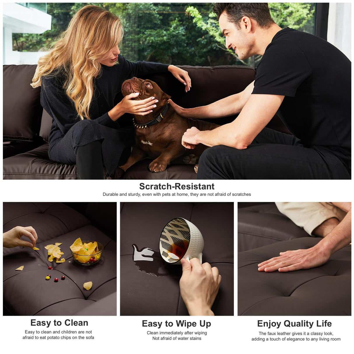 Belffin Faux Leather Convertible Sectional Sofa Couch L Shaped Couch Sofa with Reversible Chaise Leather Corner Sectional 4 Seat Sofa with Storage Ottoman Brown