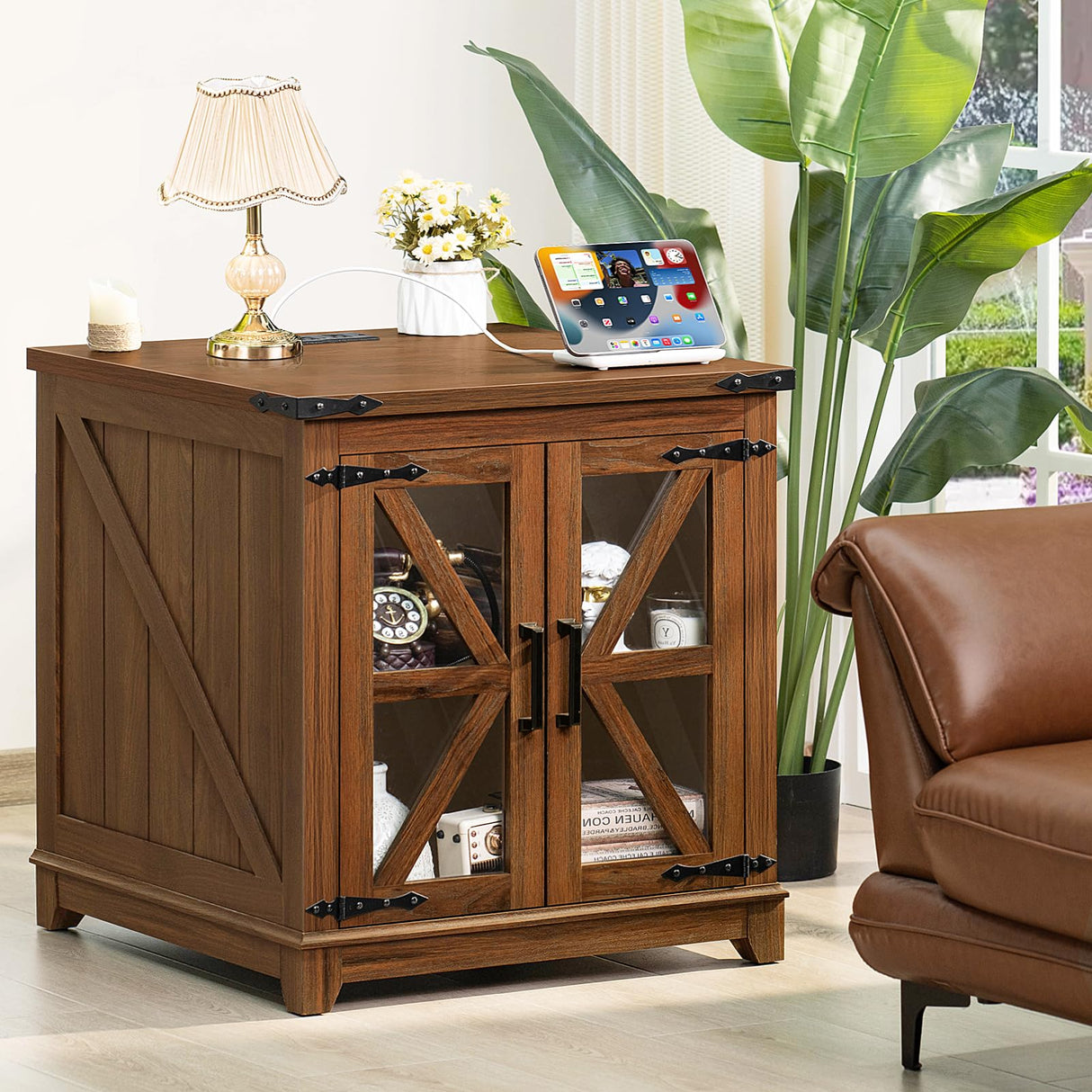 Farmhouse End Table,24" Large Sofa Side Table