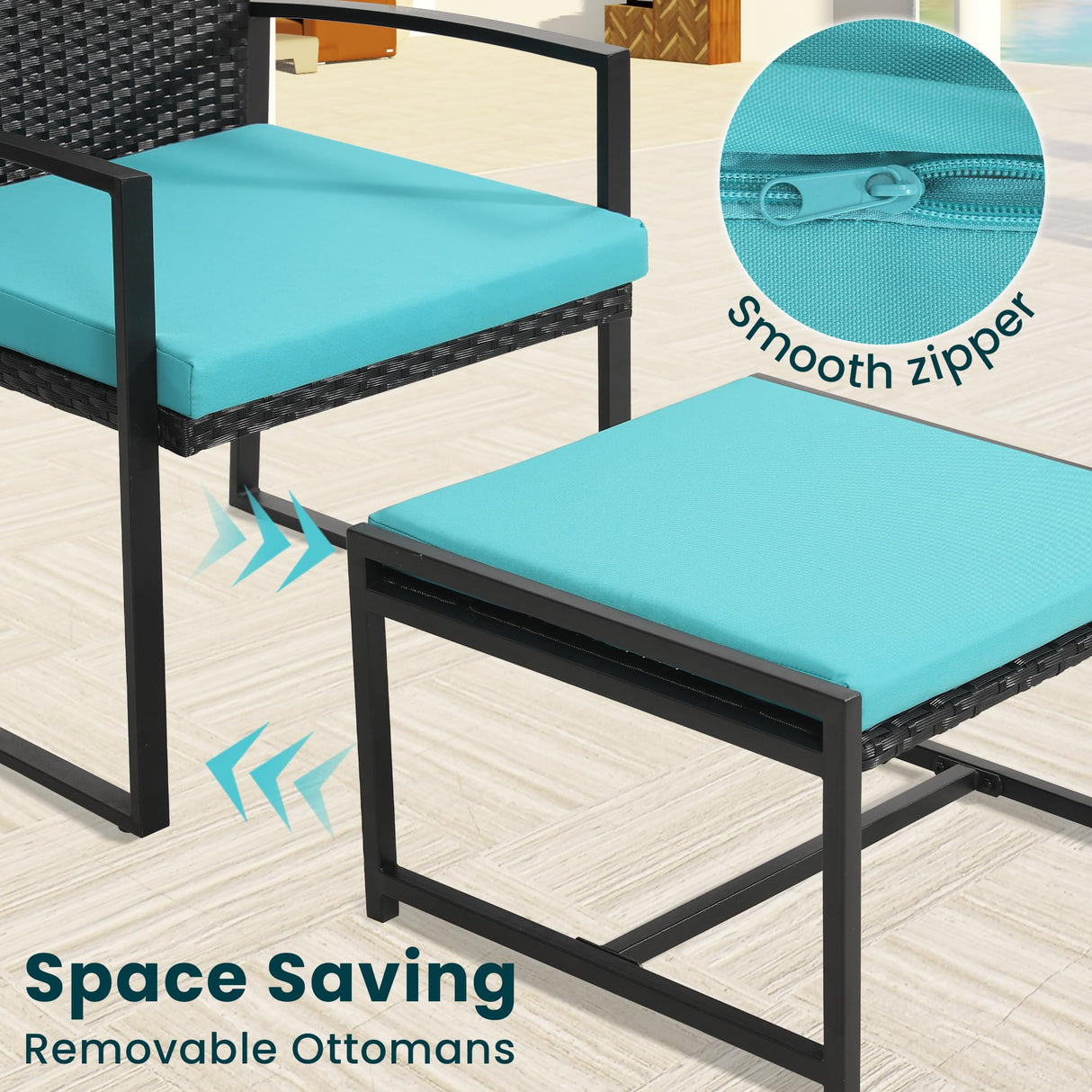 5 Pieces Wicker Patio Conversation Sets, Rattan Furniture Set