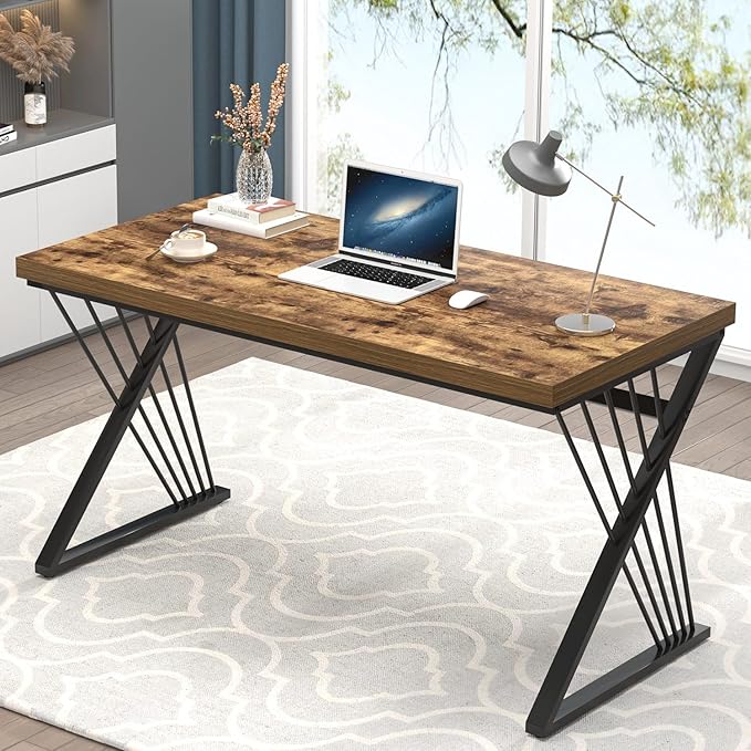 Computer Desk, Modern Home Office Desk, Wood and Metal Study Writing Gaming Table