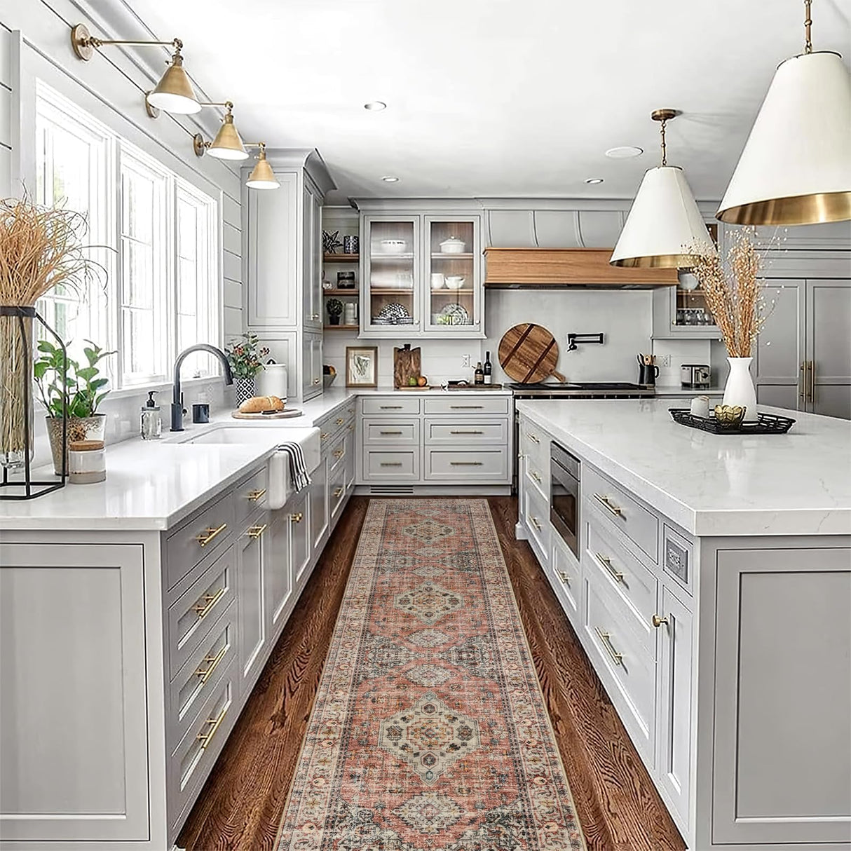 Lahome Oriental Kitchen Runner Rug-2.5X10 Washable Runner Rug Soft Ultra-Thin Bedroom Runner, Hallway Runner Rugs Distressed Bathroom Runner for Entryway Laundry Room(2.5x10t,Peach/Orange)