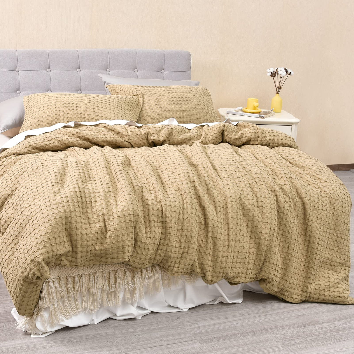 100% Cotton Waffle Duvet Cover Full, Ultra Soft Skin-Friendly Duvet Cover Set for All Season