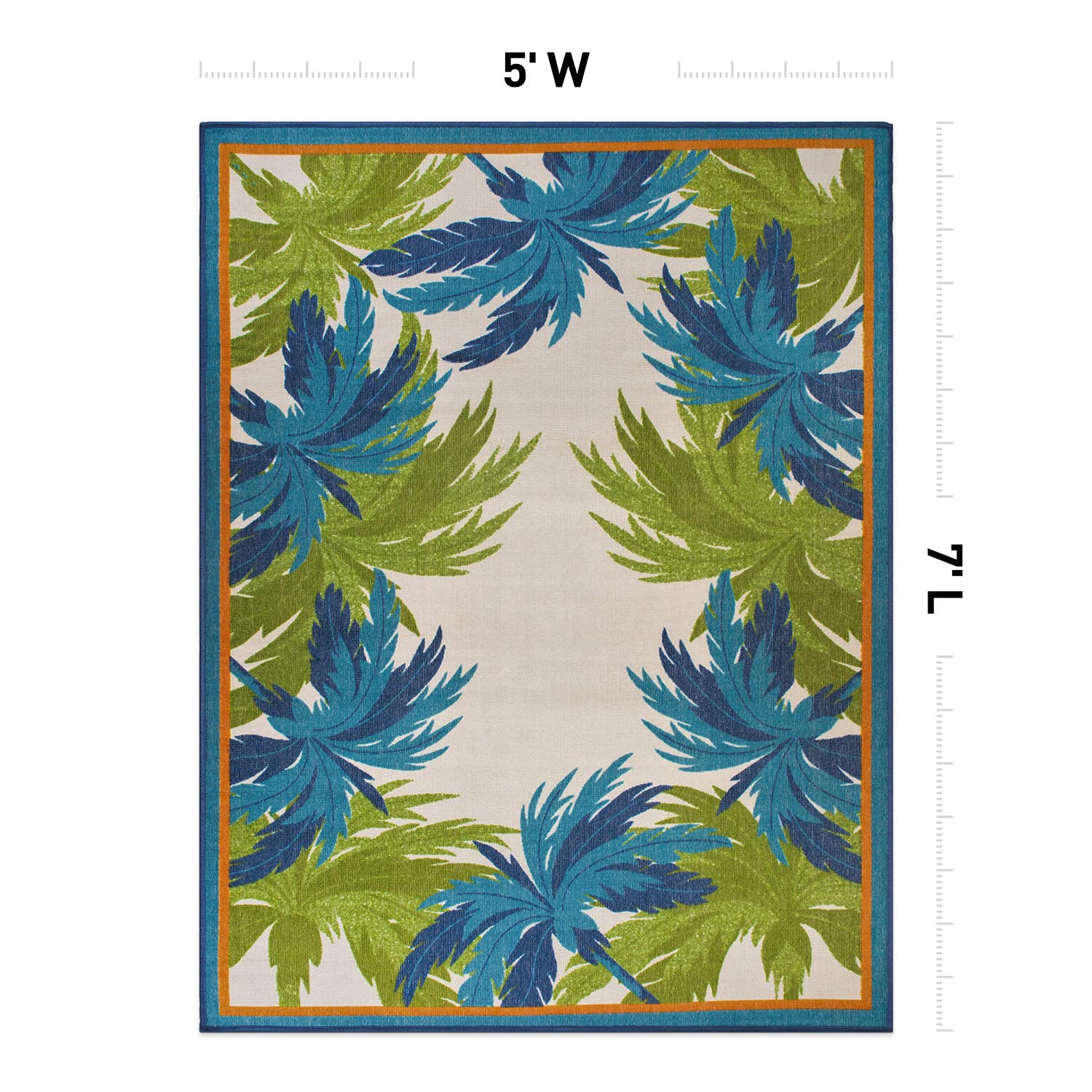 Tropical Floral Border Non-Shedding Outdoor Rugs for Deck,Patio,Backyard Indoor/Outdoor