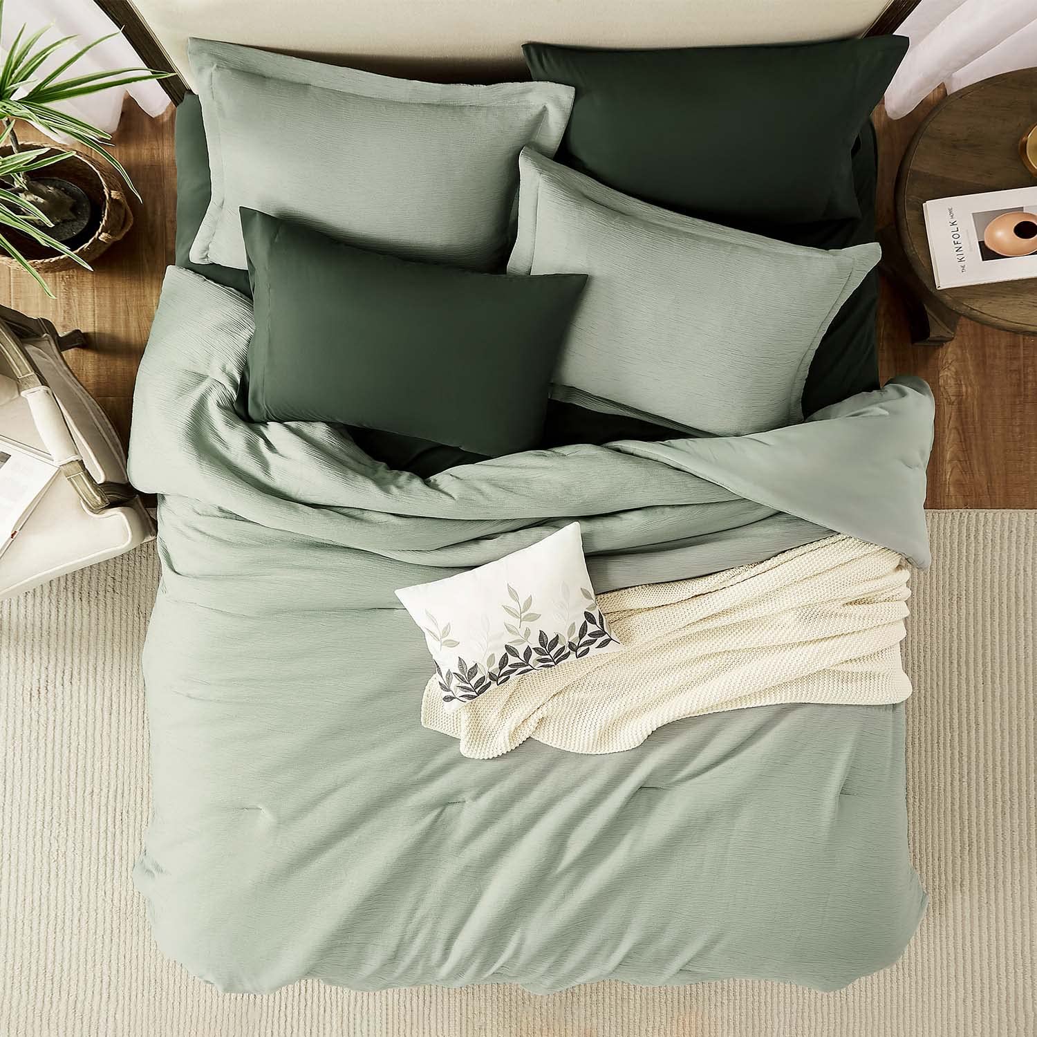 Sage Green Comforter, California King Comforter Set Textured Design