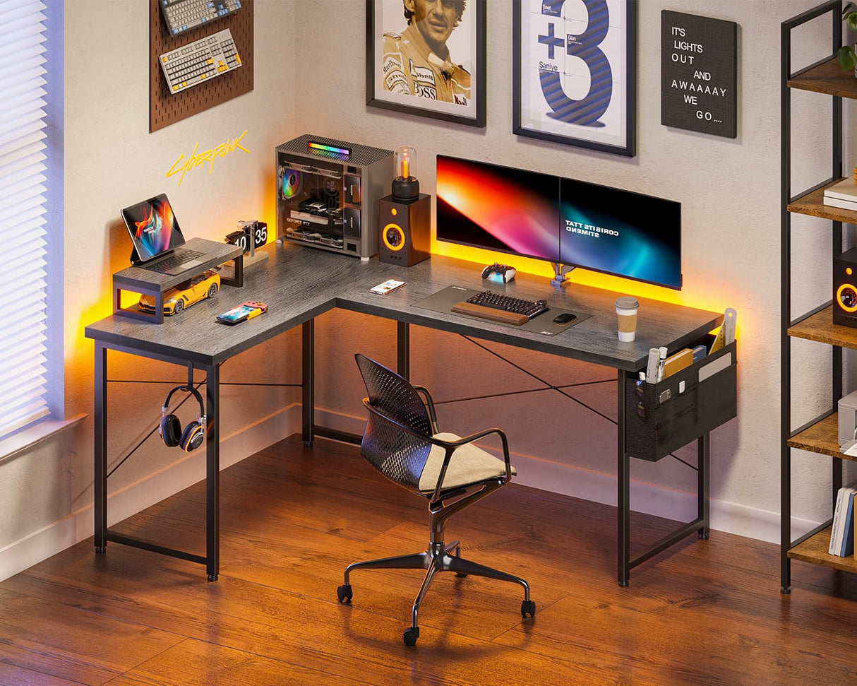 L Shaped Computer Desk with Storage Bag, 57.5 Inch Reversible Gaming Desk, Home
