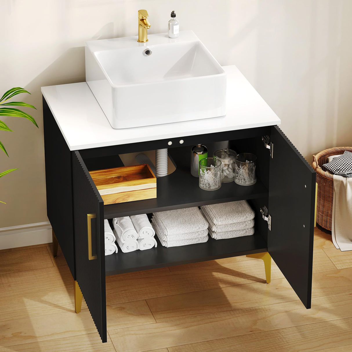 30 Inch Bathroom Vanity with Vacuum Forming, Freestanding Storage Cabinet Vanity
