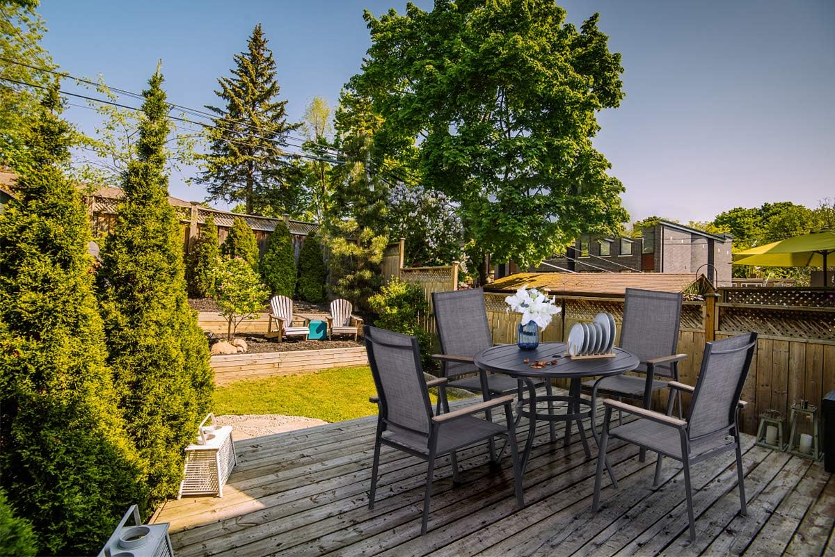 5 PCS Patio Dining Set, Round Metal Steel Dining Table with 1.57" Umbrella Hole