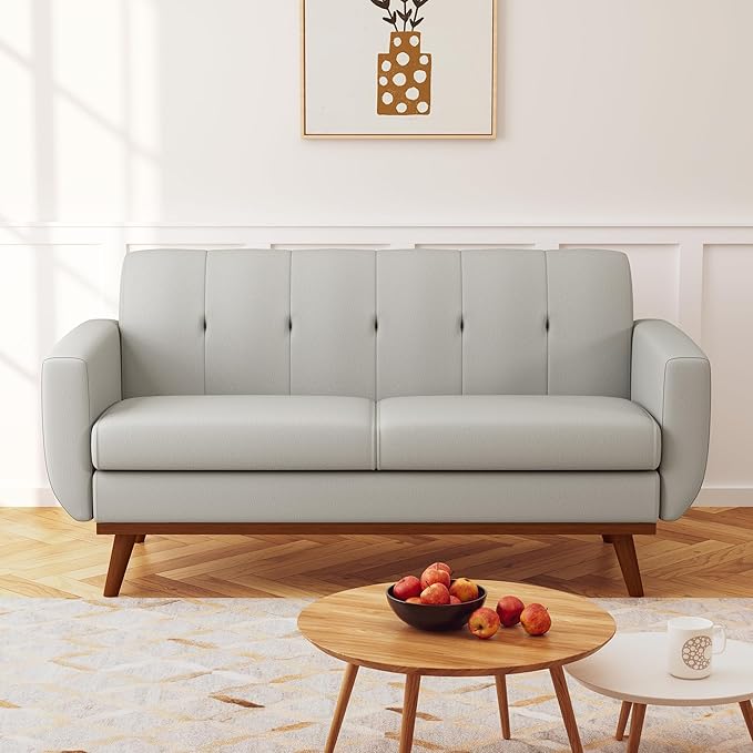 Futon Sofa Bed,Blue Loveseat Memory Foam Couch Sleeper,Linen Fabric Upholstered 2