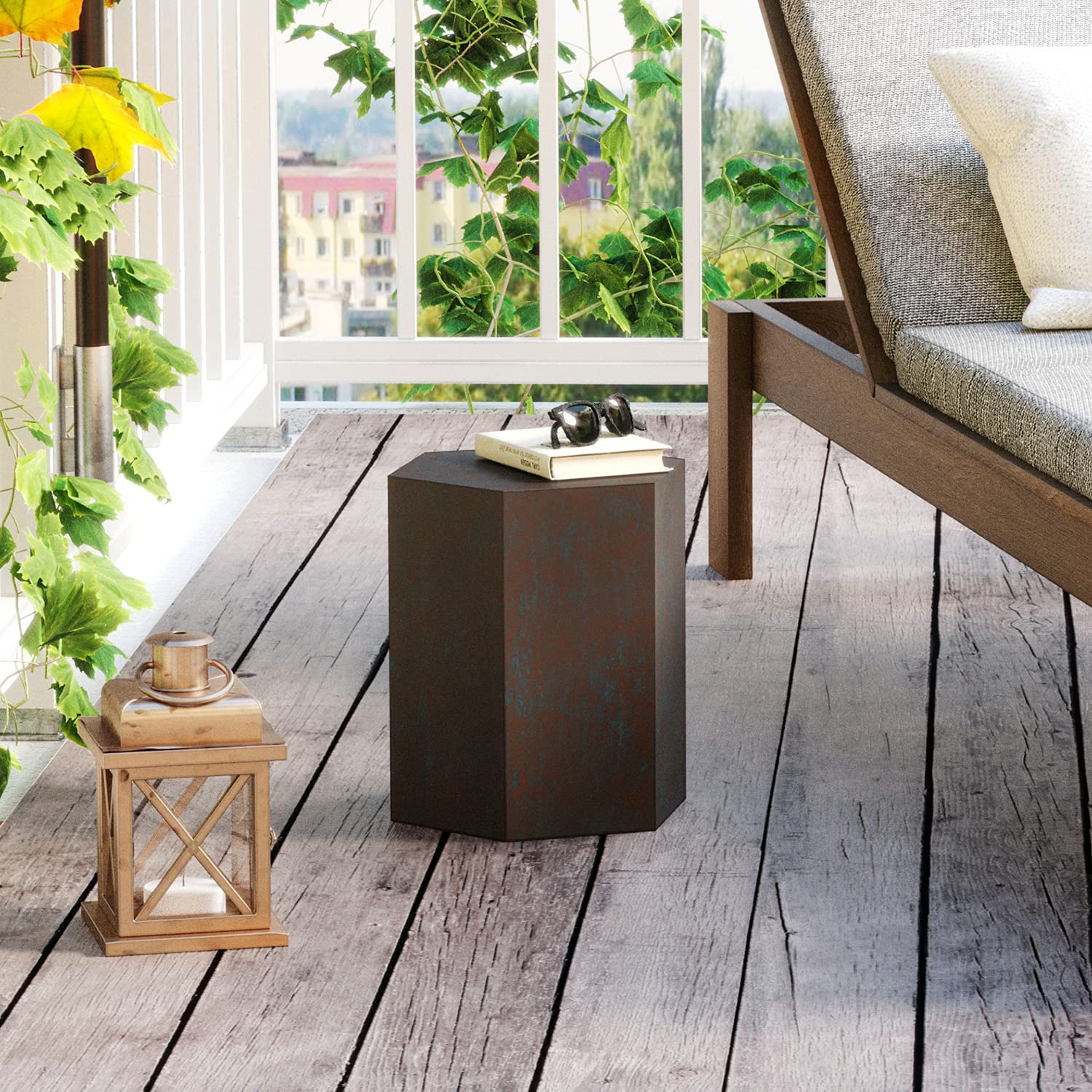 Accent Hexagonal Side Table, Indoor Outdoor Geometric End Table