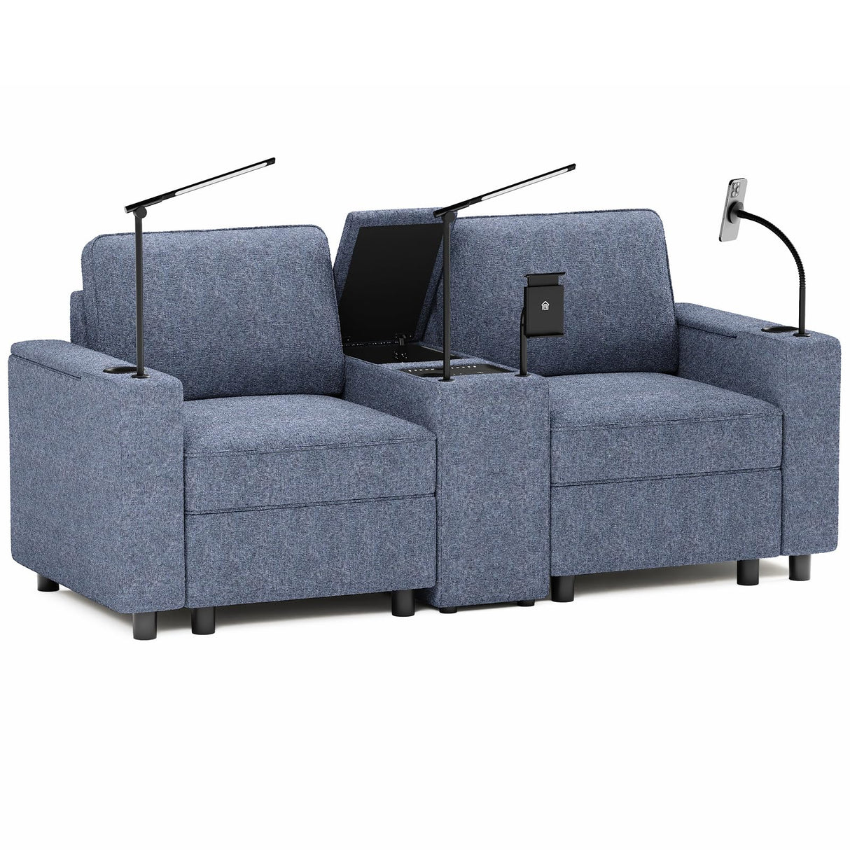 Home Theater Seating Set of 3, Power Conscle with Cup Holders, Bluetooth Stereo,