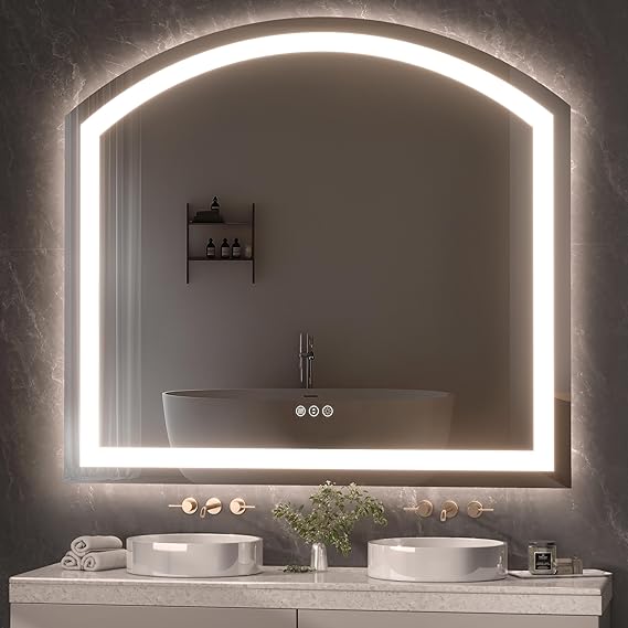 84x40 Inch Arch LED Bathroom Mirror with Dimmable Lights