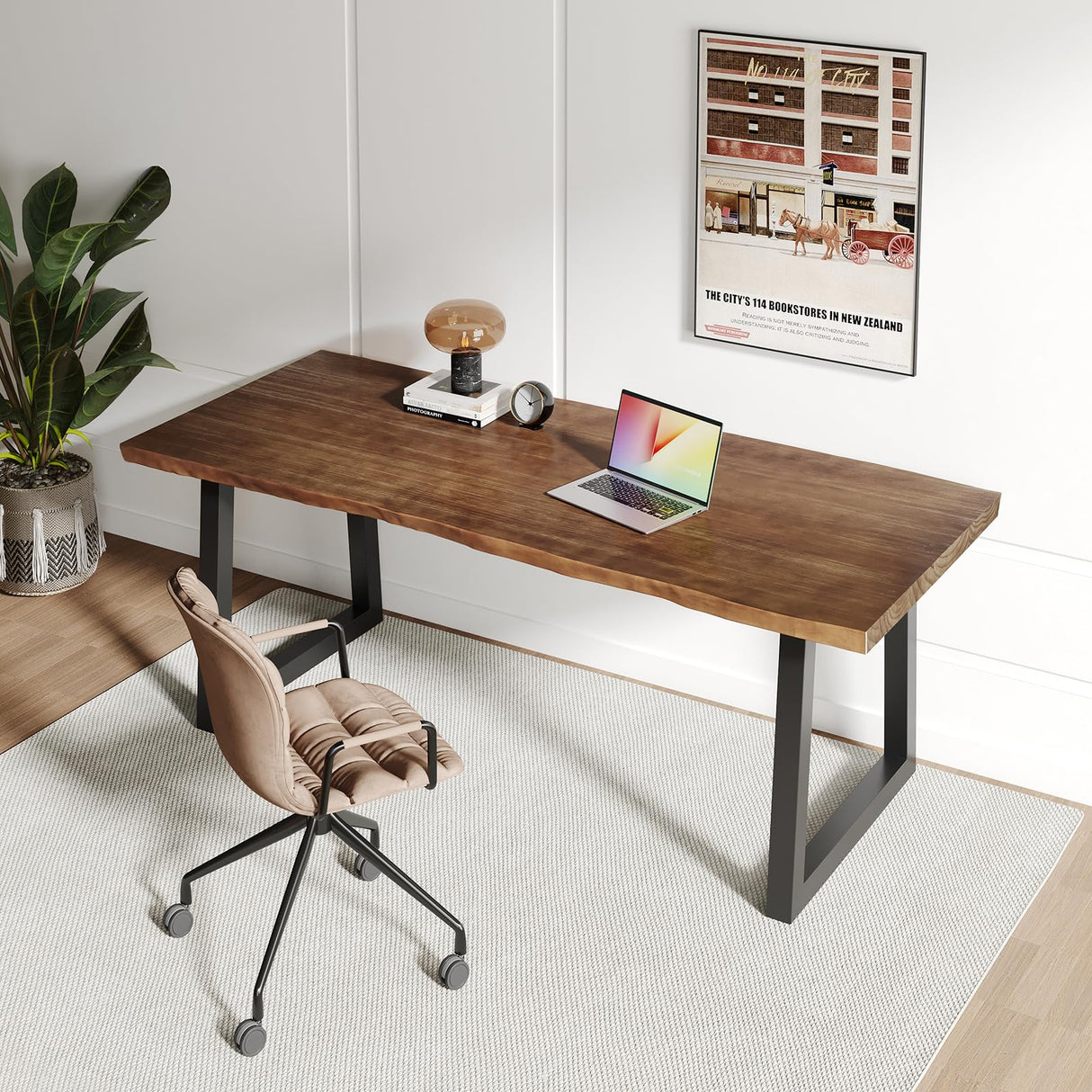 Solid Wood Computer Desk,Rustic Style 55-inch Large Office Desk- Modern Gaming