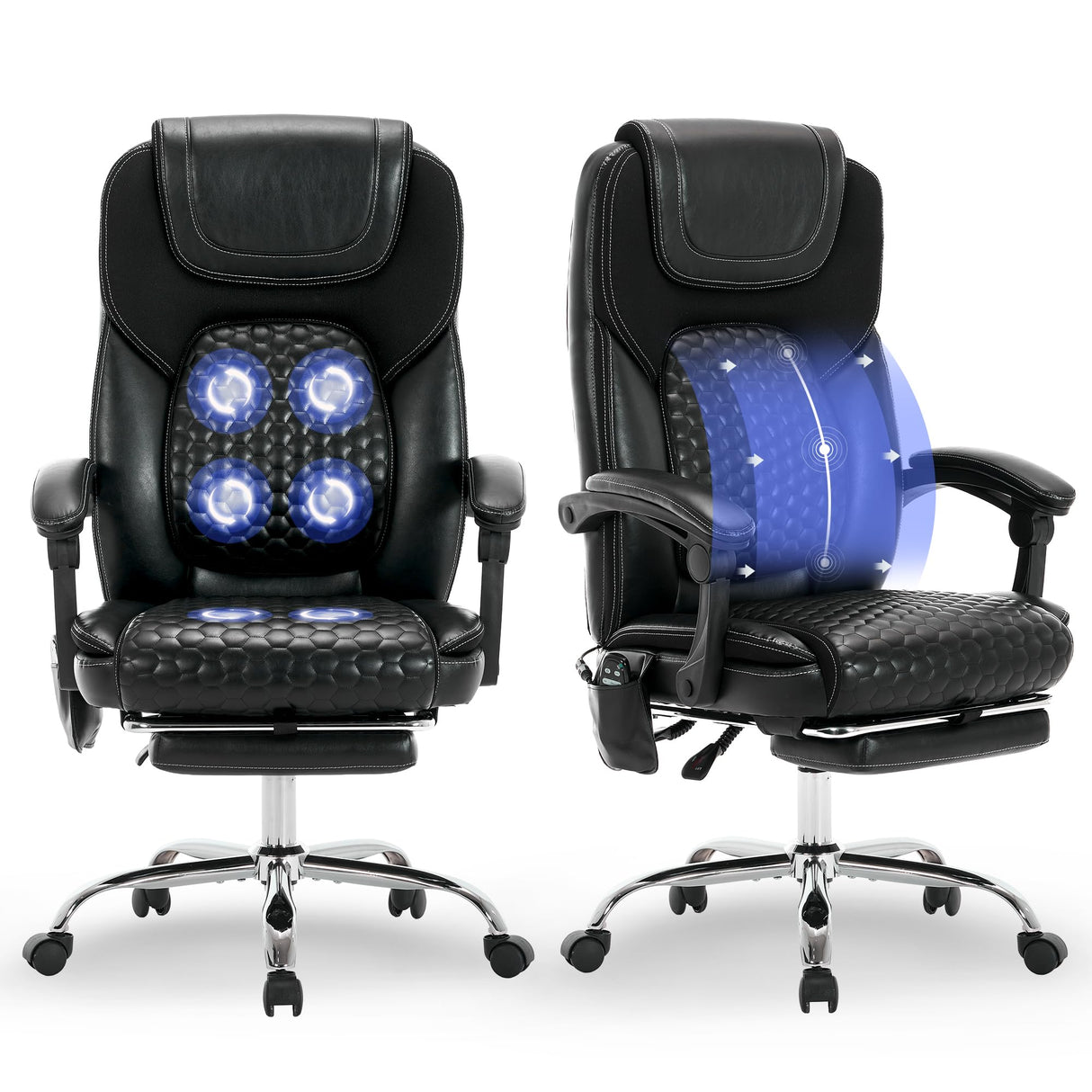 Executive Office Chair with Massage, Heat & Footrest - Ergonomic High-Back Recliner