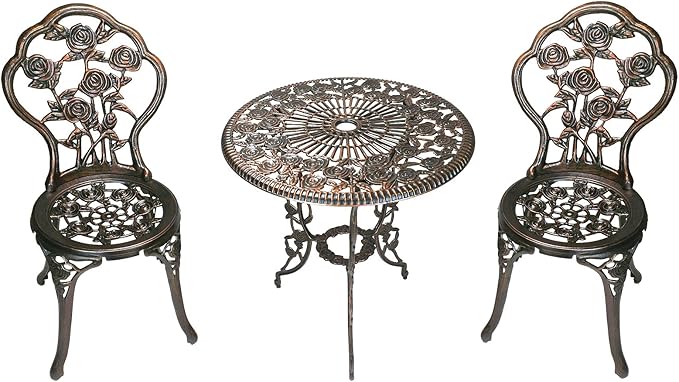 3-Piece Rose Bistro Set with 23.5-Inch Cast aluminum Top Table