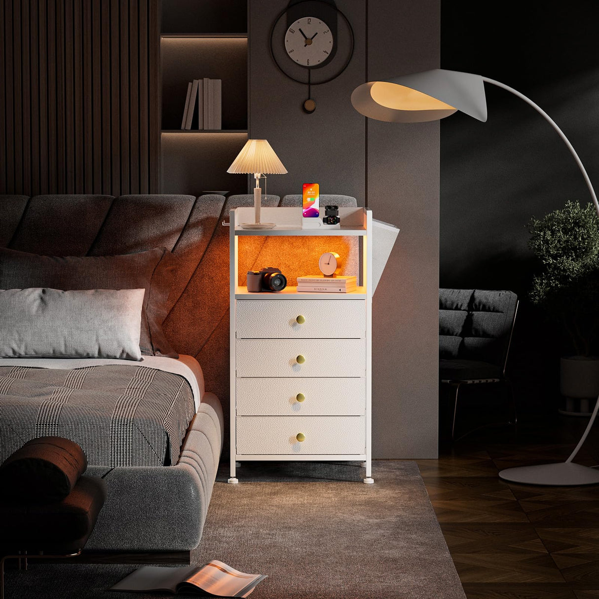 Tall Dresser with 4 Fabric Drawers, White Dresser