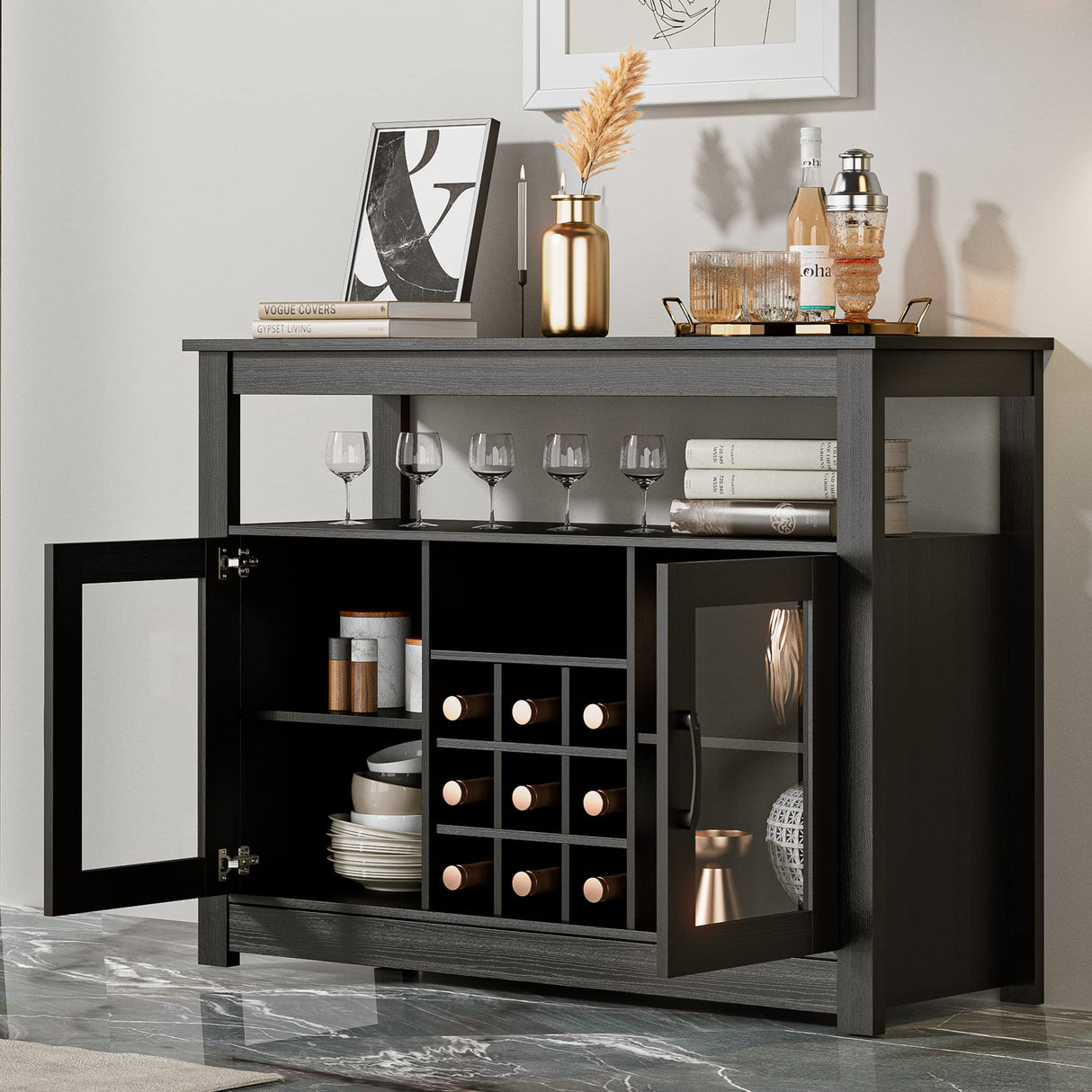 Buffet Sideboard, Freestanding Buffet Storage Cabinet, Wine Liquor Bar Buffet Cabinet