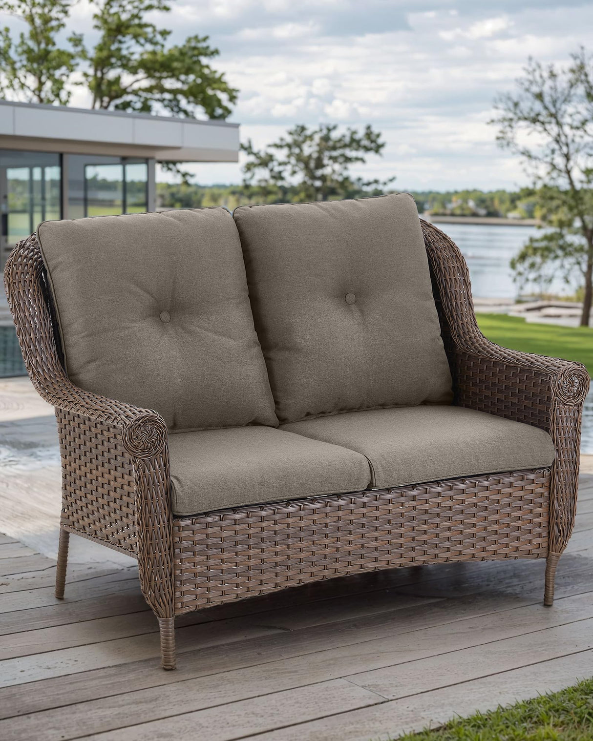 Patio Loveseat Outdoor Wicker Sofa - Heavy Duty All-Weather Rattan 2-Person Sofas