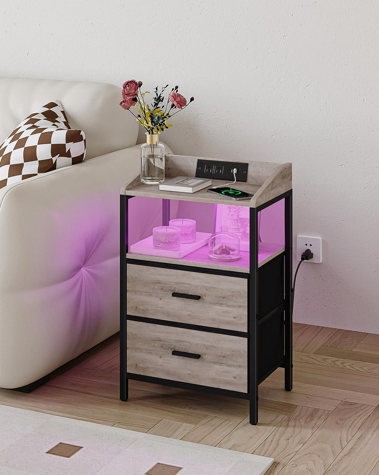 9 Nightstands with LED Lights and Charging Station