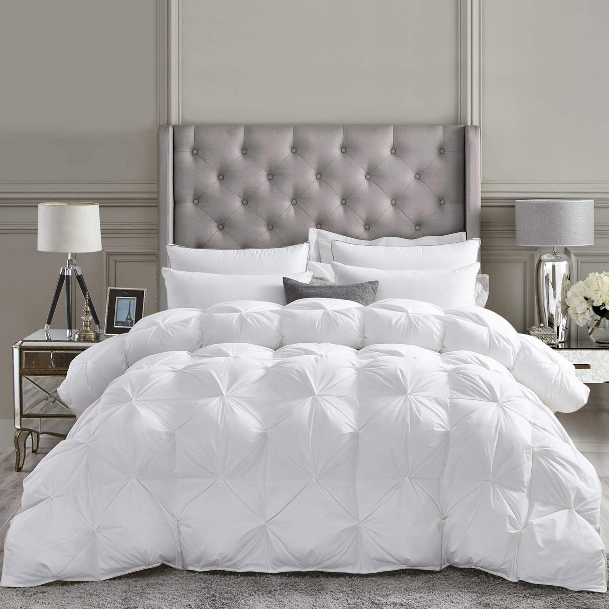 All-Season Goose Down Feather Fiber Comforter Queen Size Duvet Insert, Exquisite Pinch