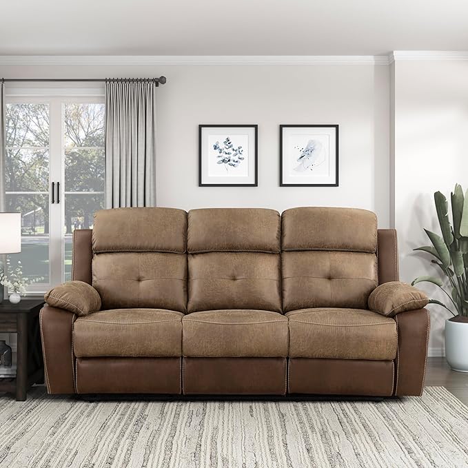 Marianna Polished Microfiber Double Glider Reclining Loveseat, Brown