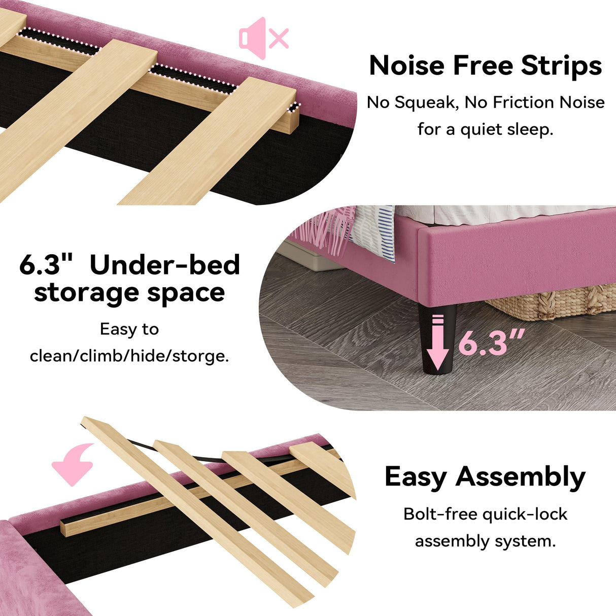 Twin Bed Frame with USB Ports, Velvet Upholstered Platform Bed with Height Adjustable