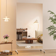 Home Gym Mirror 360° Swivel on Wheels, 67" x 40" Extra Large Full Body Rolling Mirror