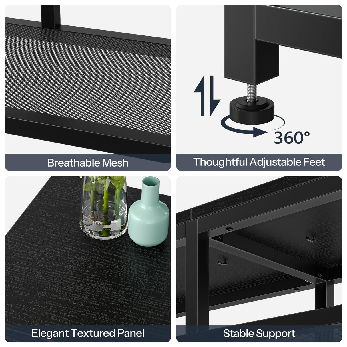 LED TV Stand with Charging Station - 4-Tier Entertainment Center for 65" TVs
