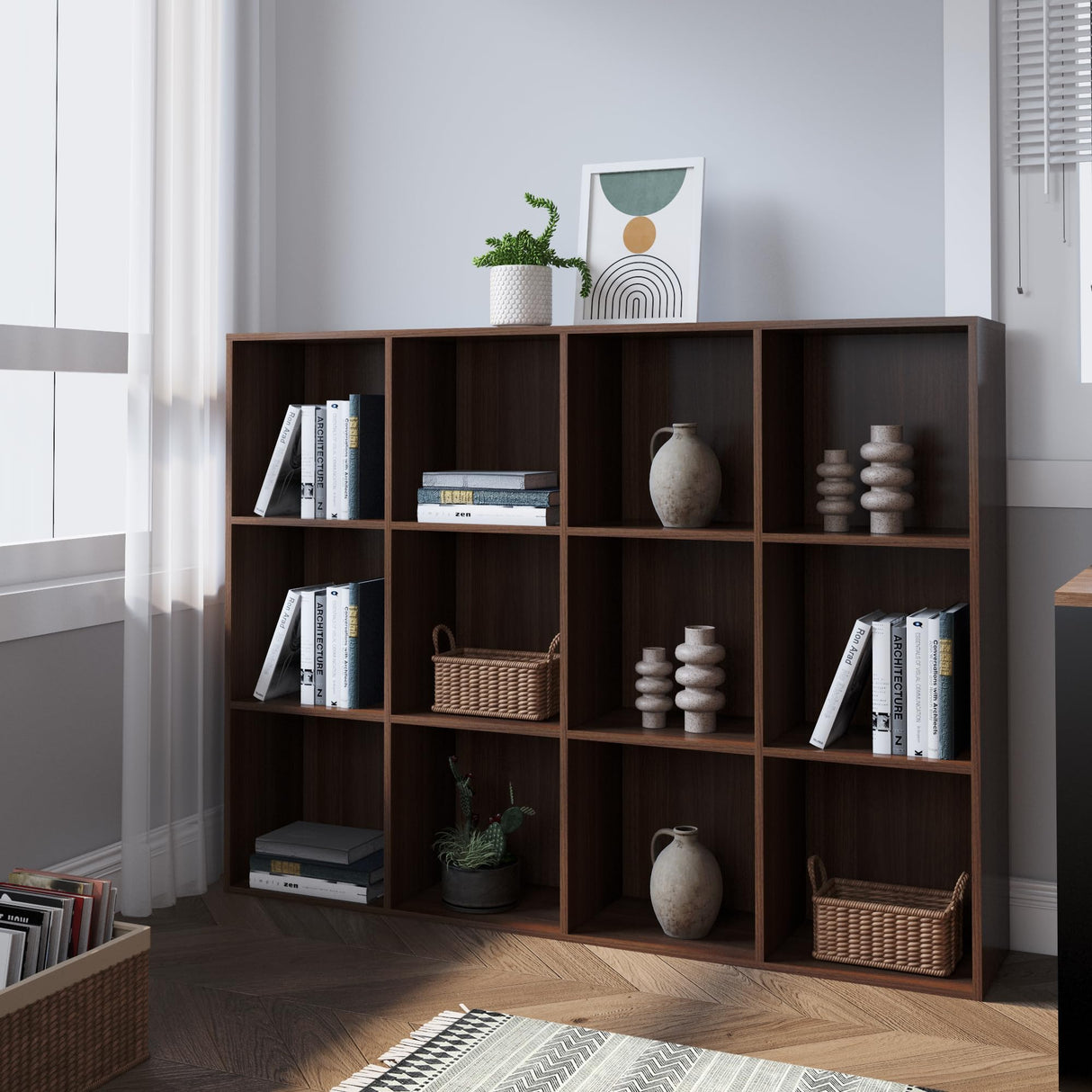 Bookcase, 12 Cube Open Storage Organizer Display Bookshelf, HOFB021