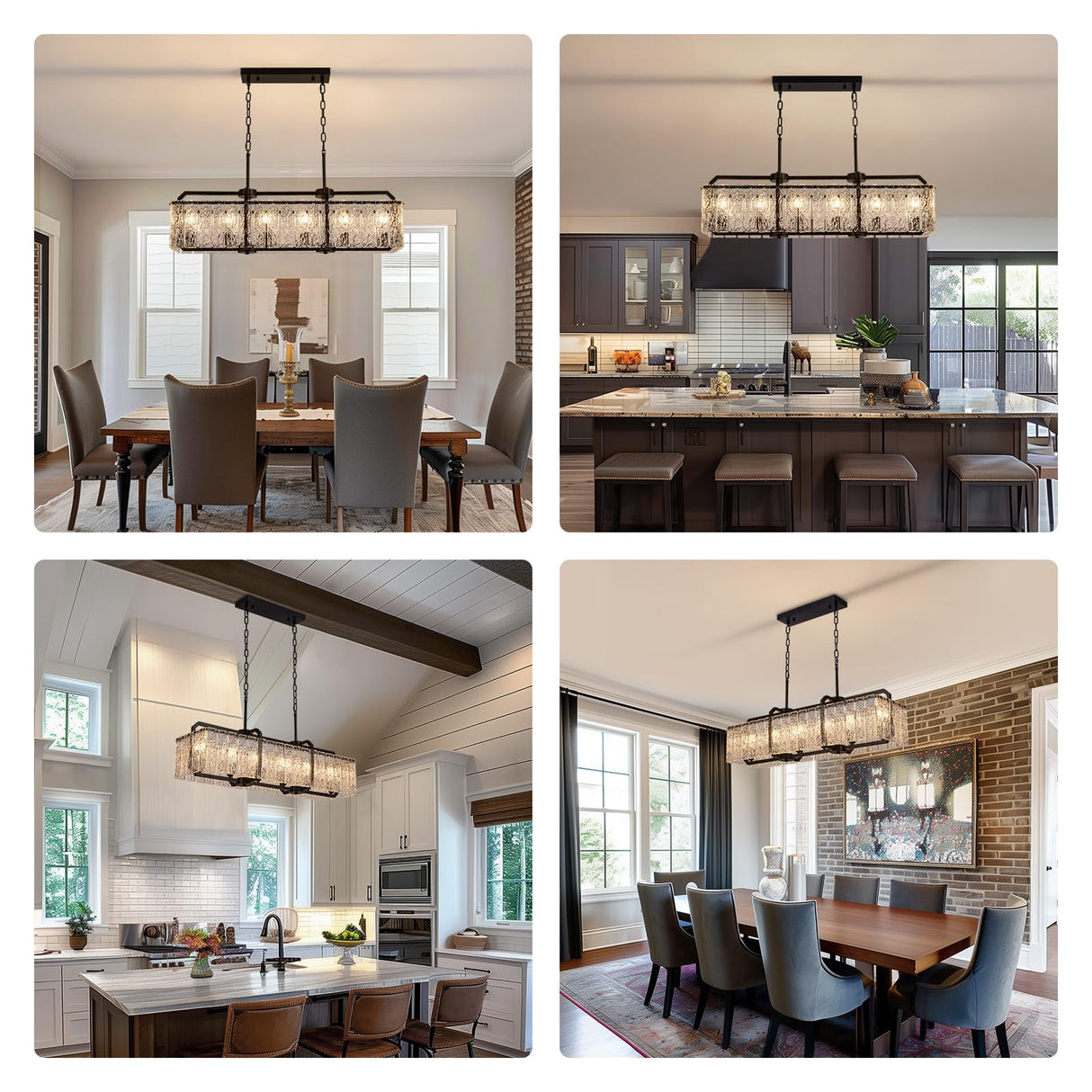 Modern Rectangle Black Crystal Chandeliers for Dining Room, L40 Rectangular Water