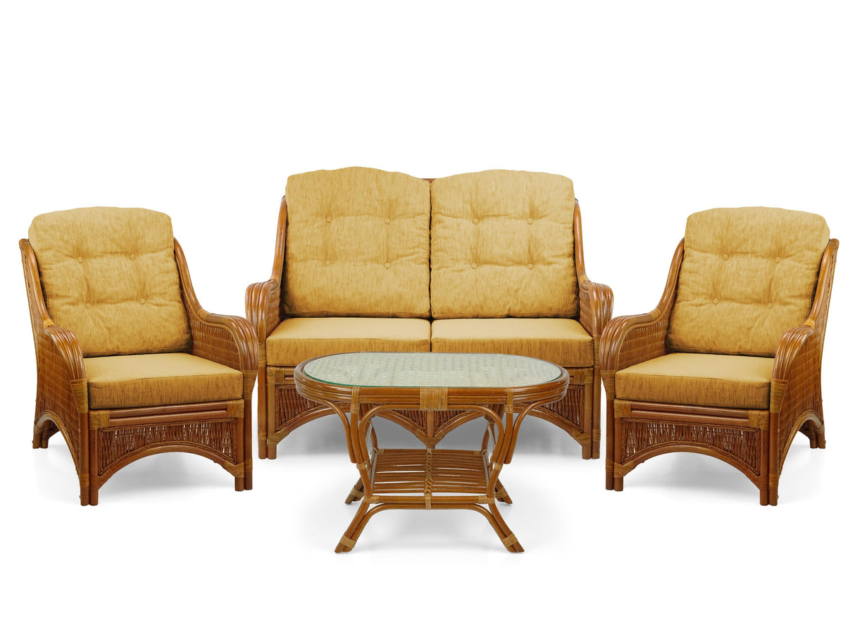 Jam Lounge Set of 4: 2 Natural Rattan Wicker Chairs, Loveseat