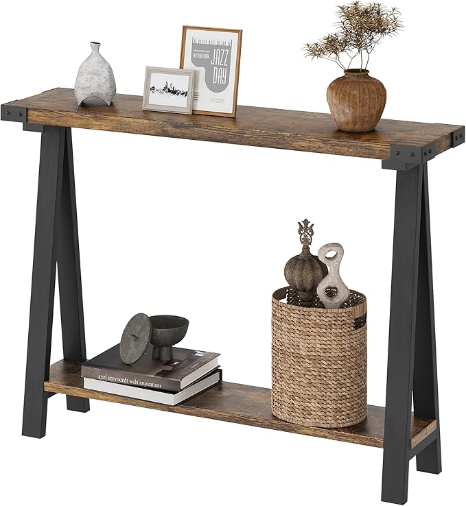 Farmhouse Console Table, 43.3" Entryway Table with Storage, 2 Tier Sofa Table