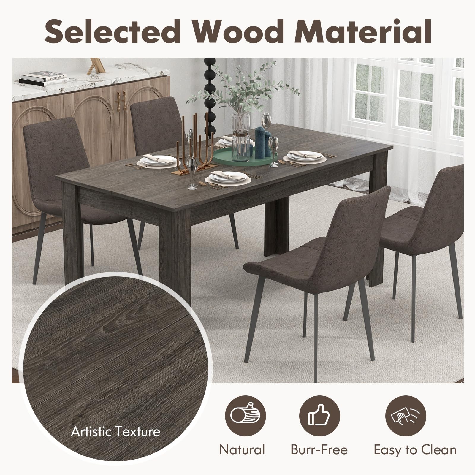 Dining Table for 4-6 People, 63” Modern Kitchen Table with L-Shaped Legs, 330 lbs Weight Capacity