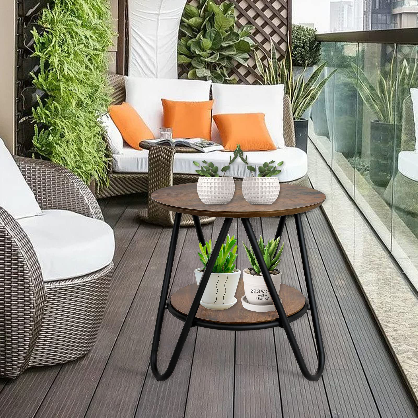 Round End Table, 2-Tier Small Side Table, Vintage Small Side Table Living Room