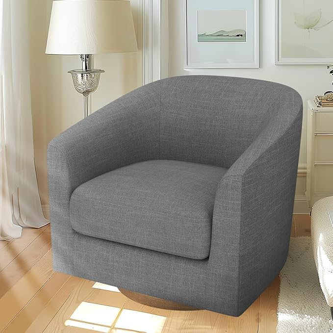 Accent Chair,Memory Foam Upholstered Barrel Sofa Chair, Linen Living Room