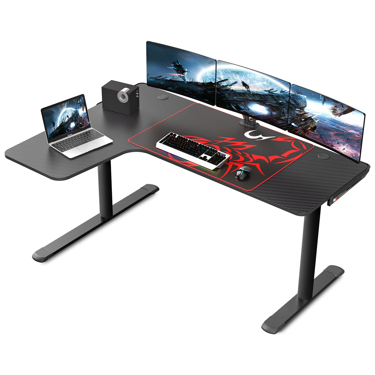 L Shaped Gaming Desk, 60 Inch L60 Home Office Corner PC Computer Gamer Table