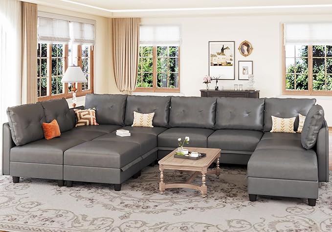 Modular U-Shaped Cognac Sectional Sofa with Storage