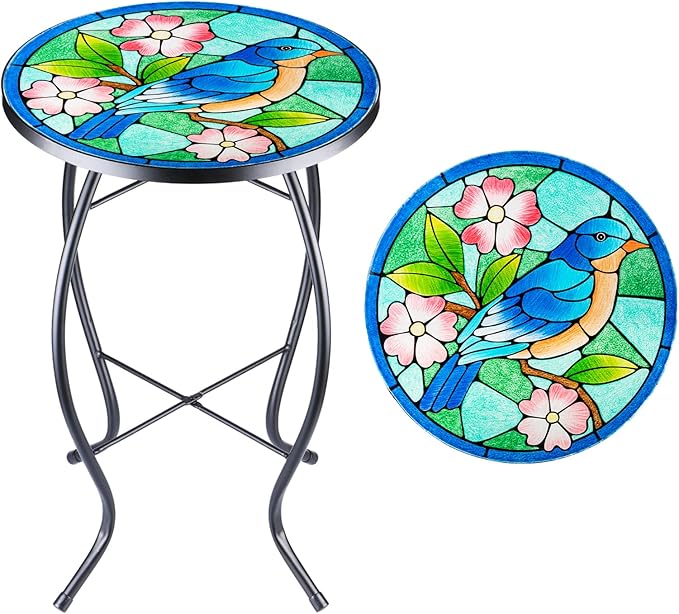 Mosaic Patio Side Table Outdoor Accent Table Bistro Coffee Table Plant End Table