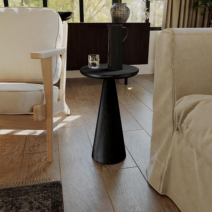 Wood Side Table, 12" Round, Modern Farmhouse Accent Table