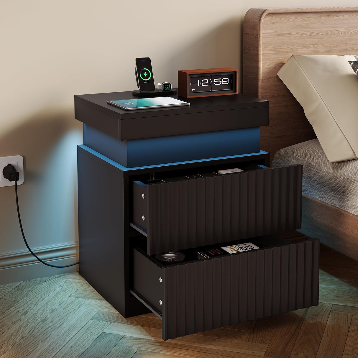 Nightstand Set of 2 Black Nightstand
