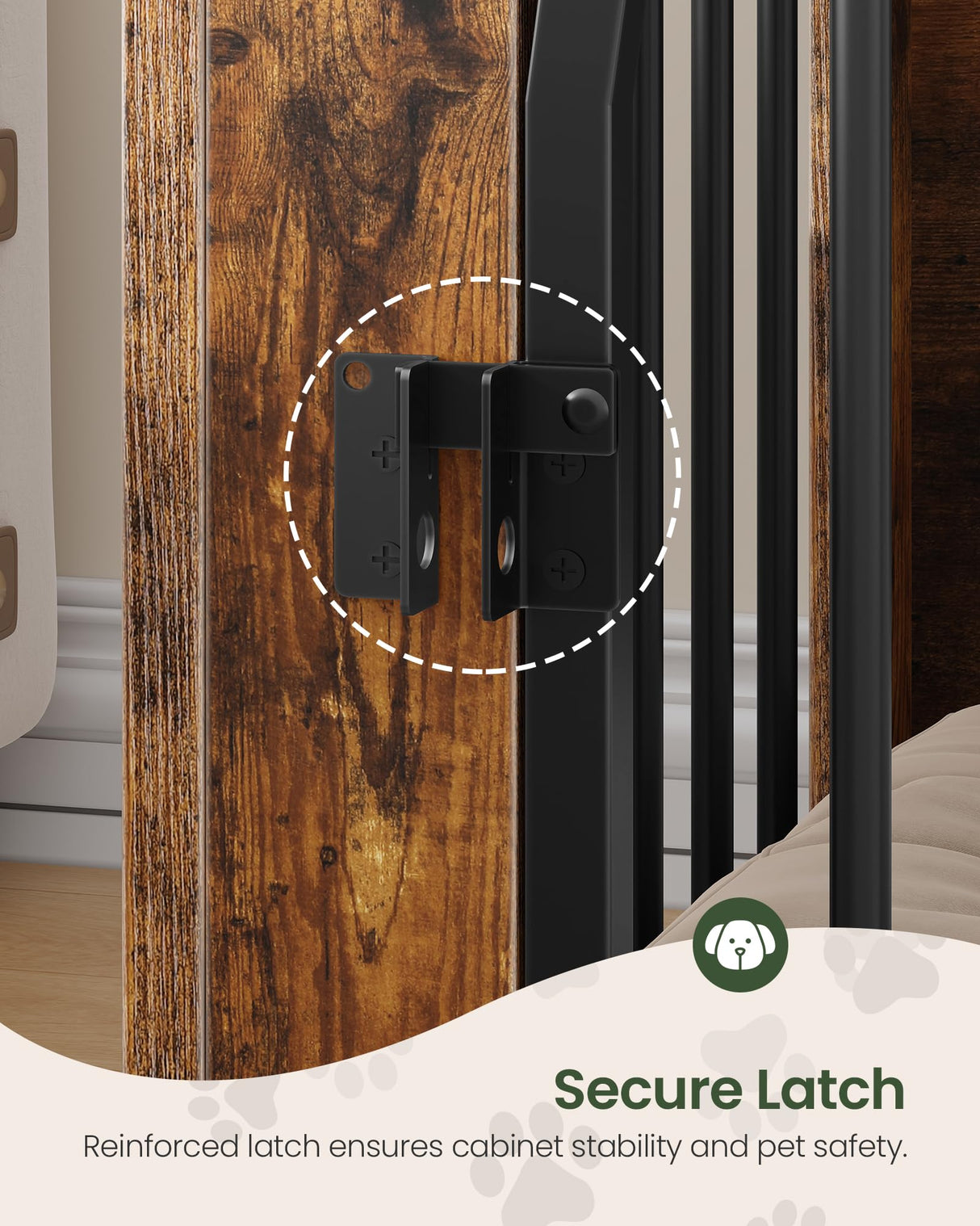 Wooden Dog Crate Furniture with Charging Station & Storage