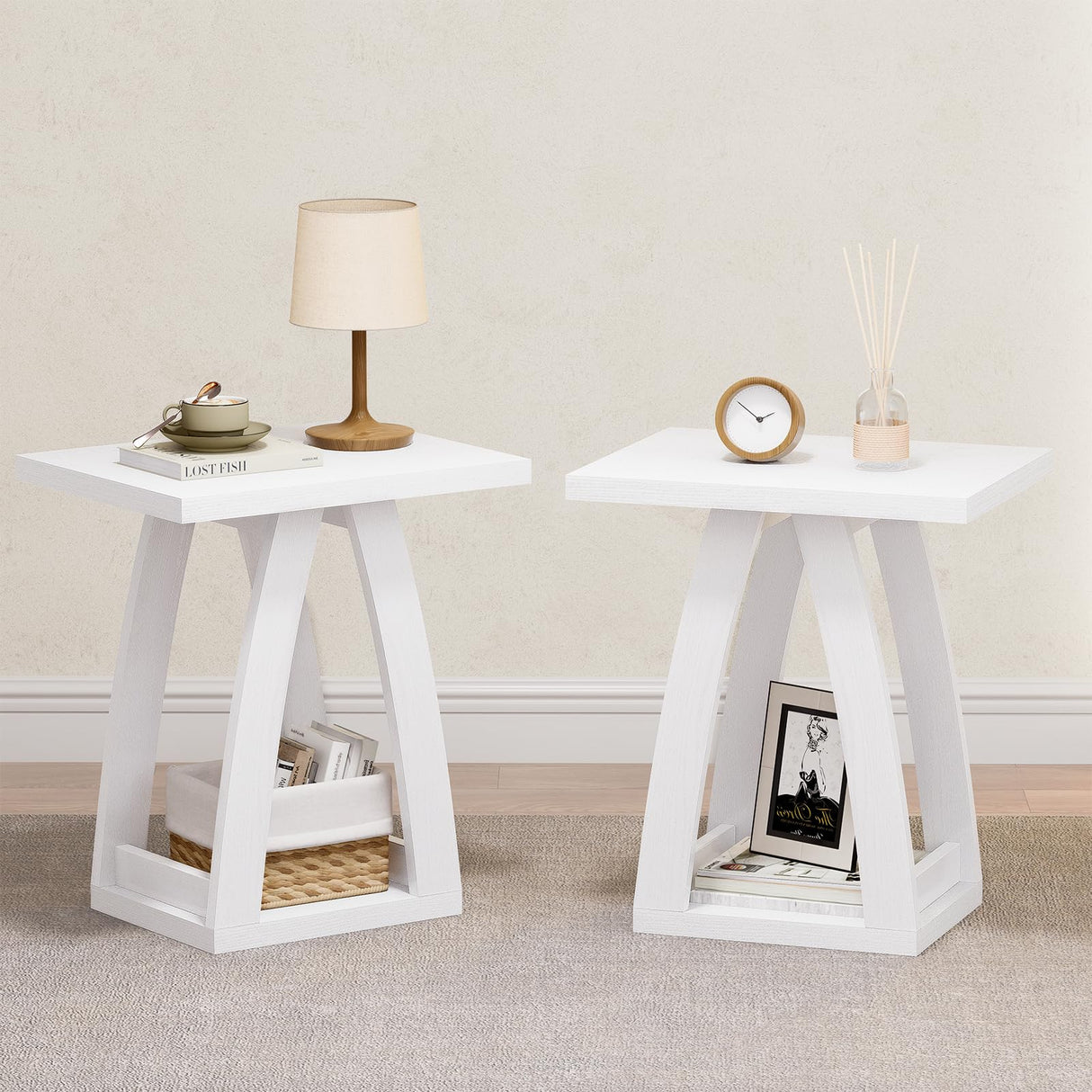 Side Table, Nightstand, Sofa Side Table with Shelf, Modern End Table for Living Room,