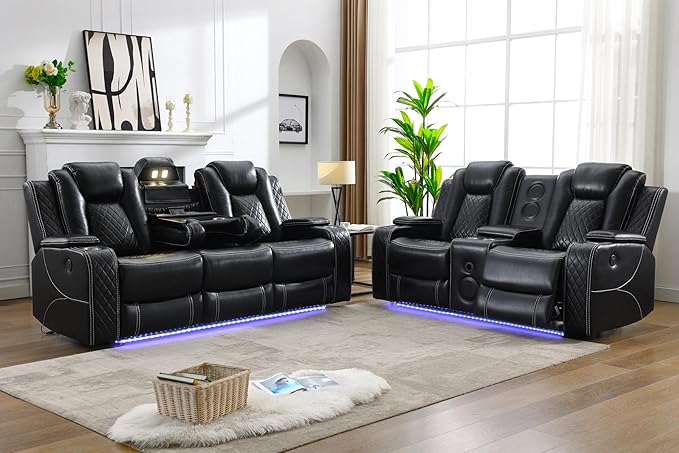 Power Recliner Sofa Set with Bass Speaker for Living Room