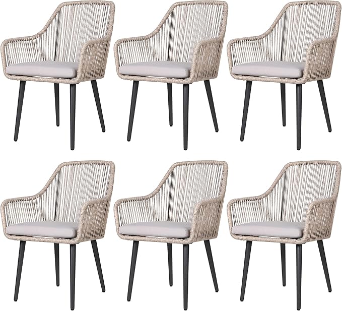 Outdoor Dining Chairs, Patio Dining Chair Set of 2, All-Weather Woven Rope Rattan Chairs