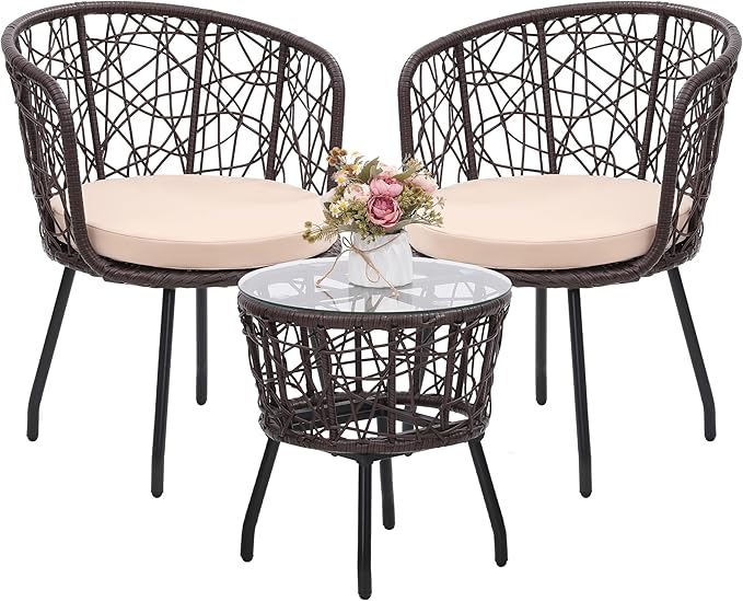 3 Pieces Patio Rattan Bistro Conversation Set