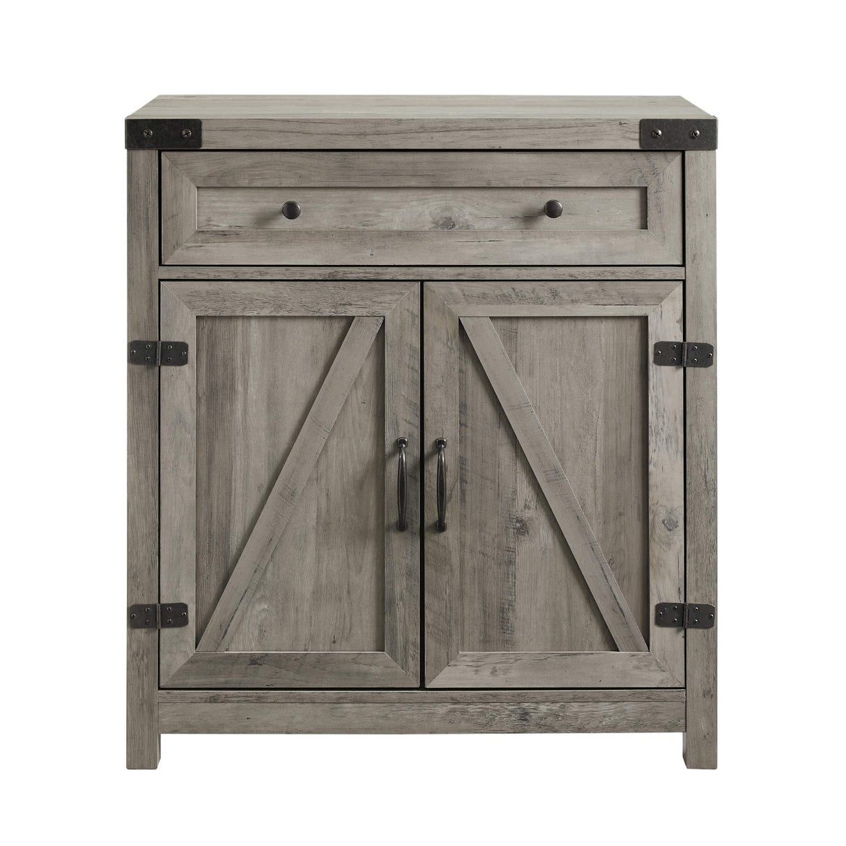 30" Farmhouse Barn Door Accent Cabinet - Grey Wash