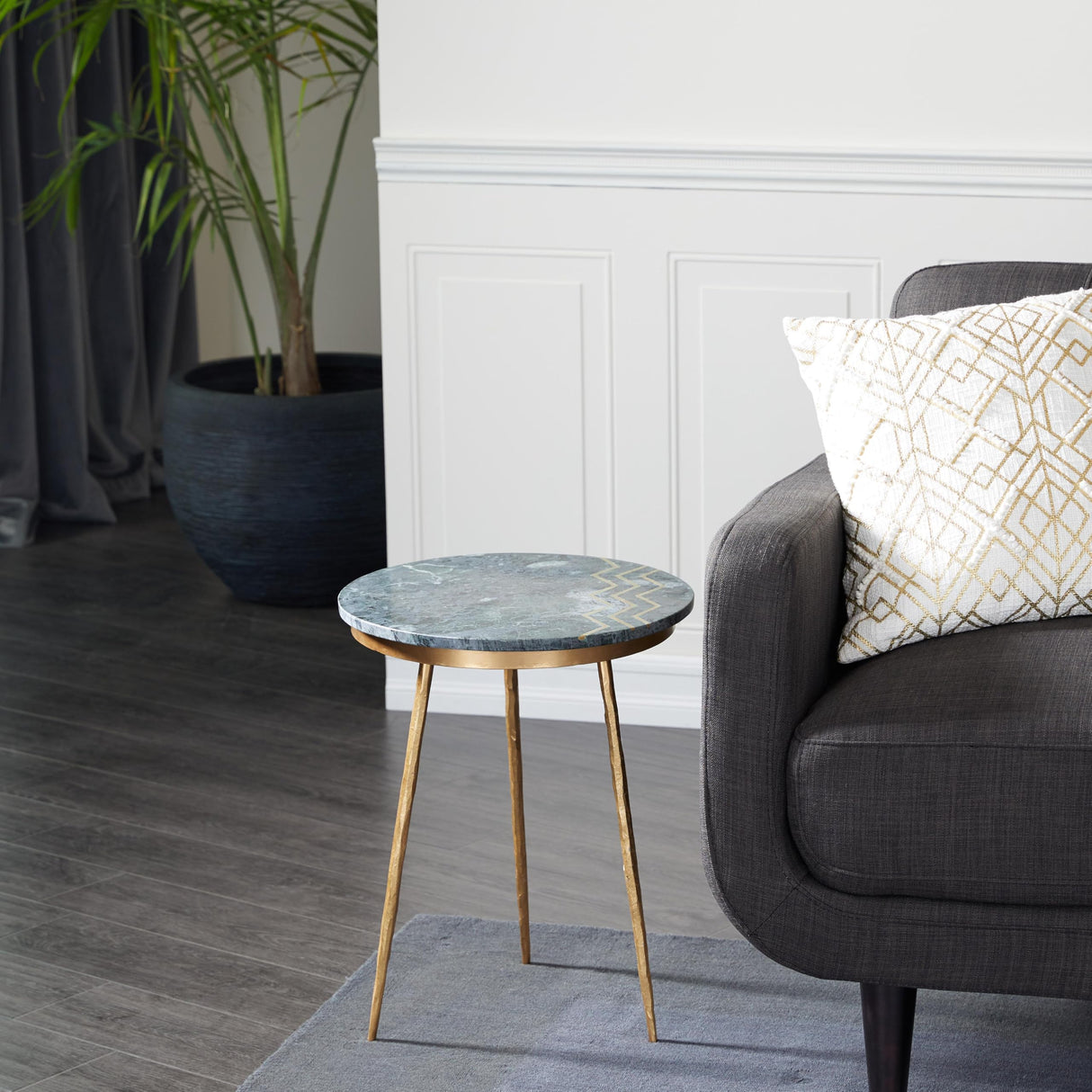 Ceramic Side End Accent Table End Table with Black Marble Top, Side Table 16" x 16" x 20"