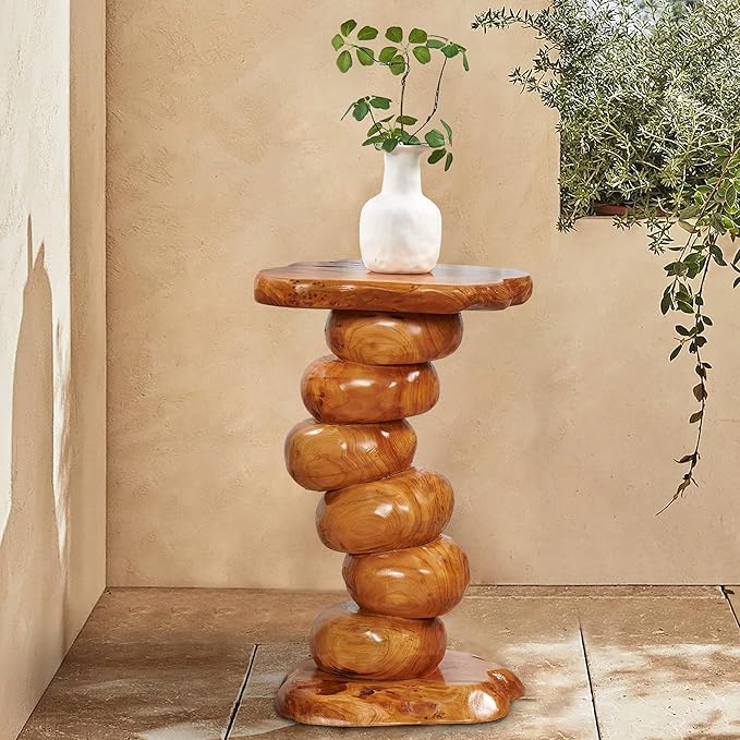 Tree Stump End Table Live Edge Plant Stand 14"x13"x18"H Solid Cedar Wood Outdoor Rustic